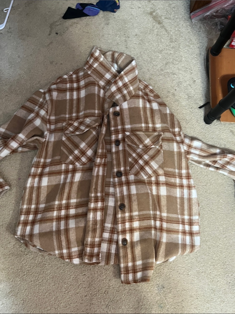 Love Tree Brown and White Plaid Utility Shacket